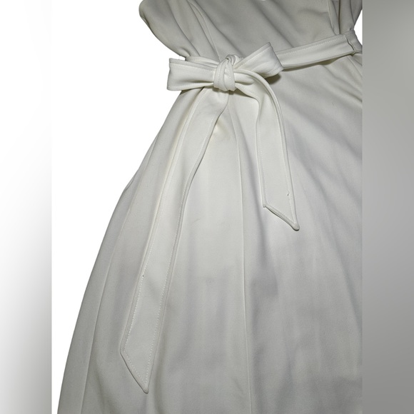 Calvin Klein V-Neck A-Line Midi Dress with Tie Belt Off-White color - size 14 - Picture 8 of 13
